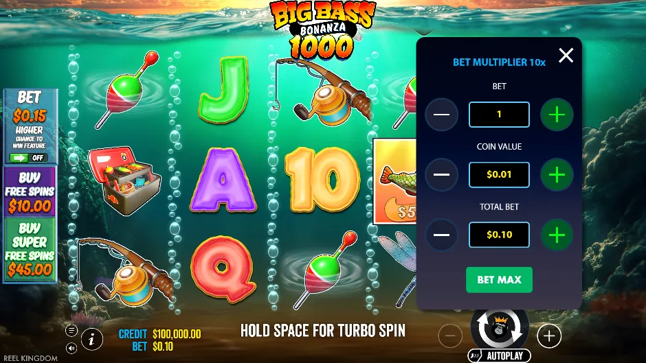 Big Bass Bonanza 1000 — menú de apuesta
