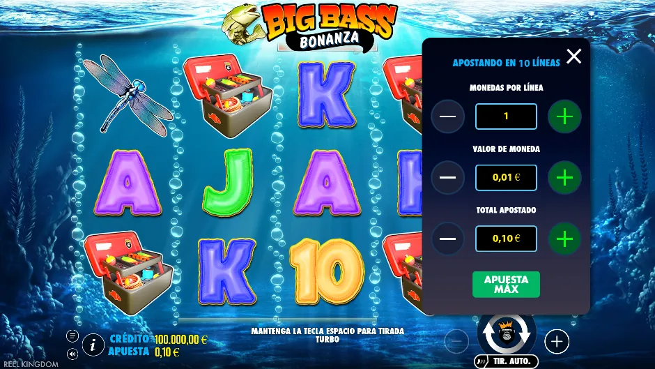 Big Bass Bonanza — menú de apuesta