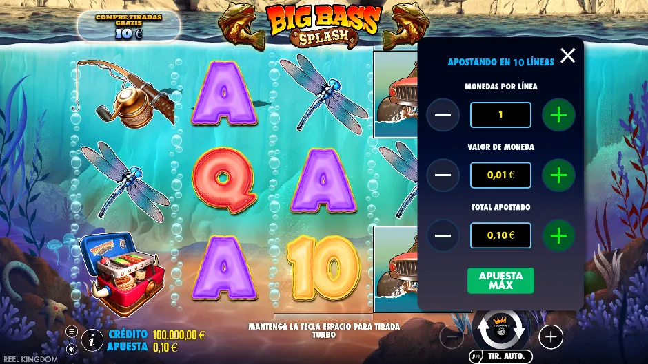 Big Bass Splash — menú de apuesta